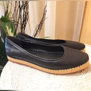 Brooks Brothers Black Leather Golden Fleece Espadrille Ballet Flats Women's 6.5